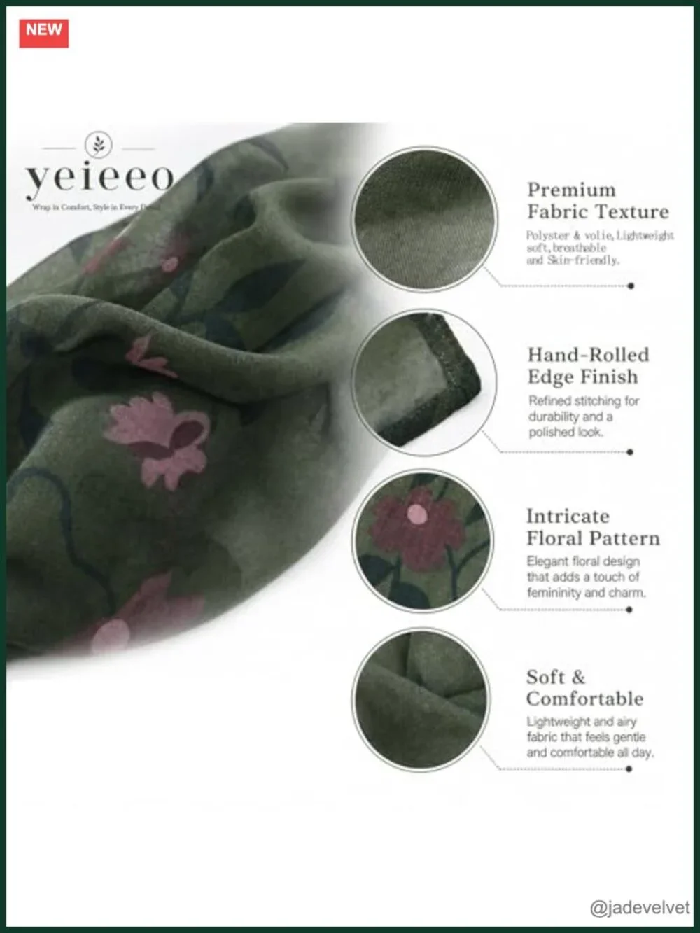 Lightweight Floral Polyester Voile Scarf Shawl Wrap for Women